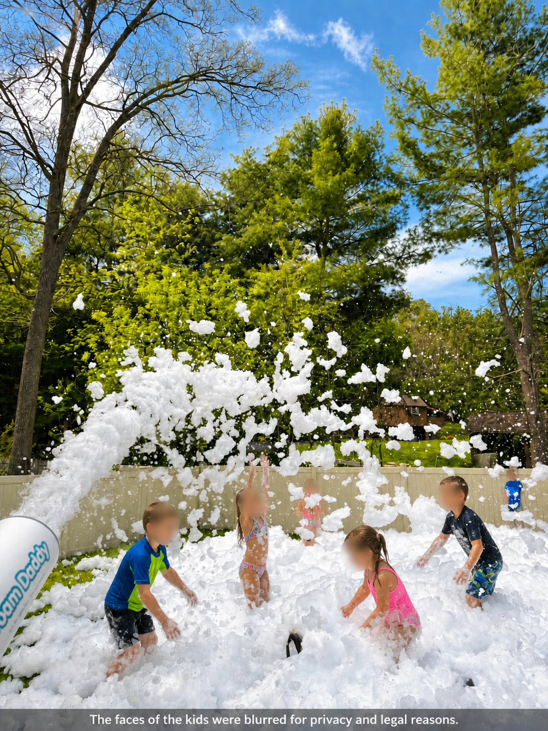Foam cannon spraying into a group of kids